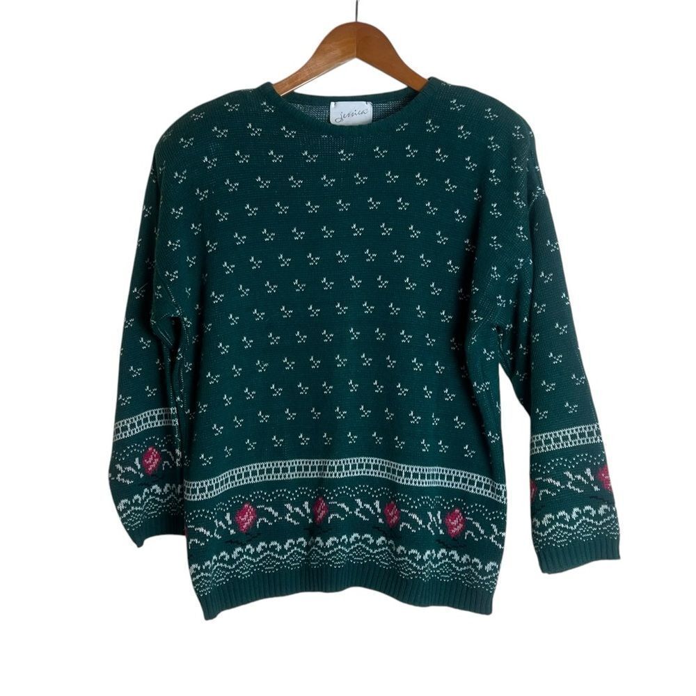 Jessica‎ green vintage sweater with shoulder padding